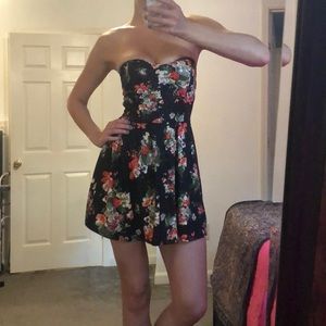 Black floral strapless Maude dress